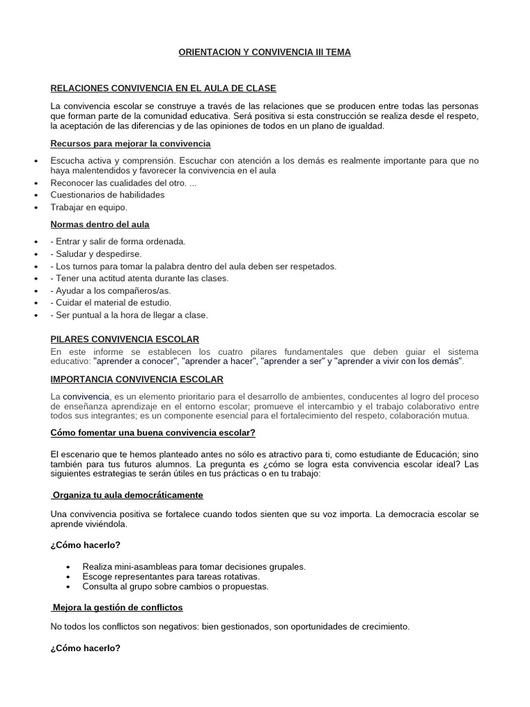 Mejora de la Convivencia Escolar | PDF | Salón de clases | Aprendizaje