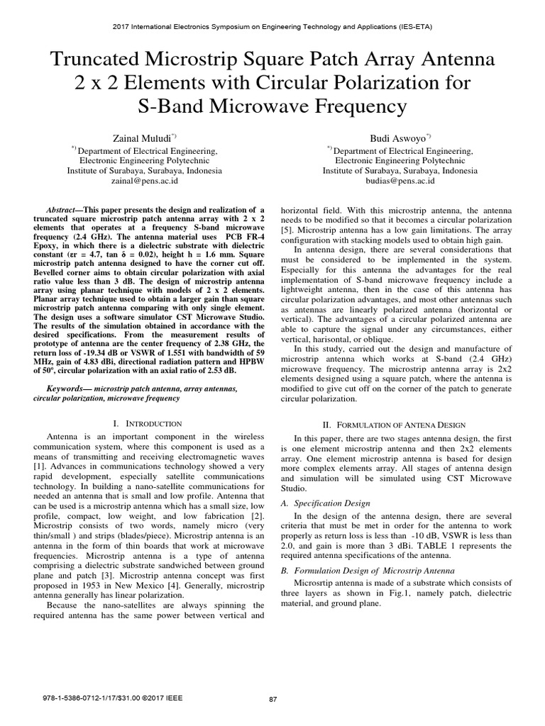 2x2 Microstrip Patch Antenna Design | PDF | Antenna (Radio) | Microwave