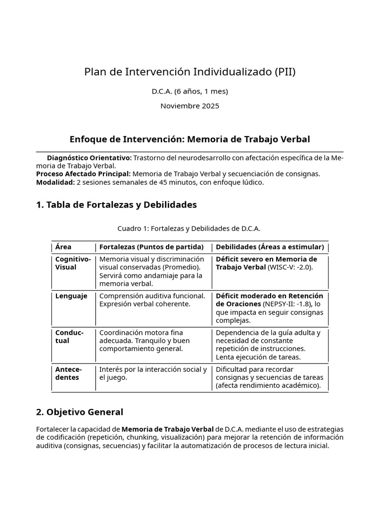 Plan de Intervención para Memoria Verbal | PDF | Memoria | Cerebro