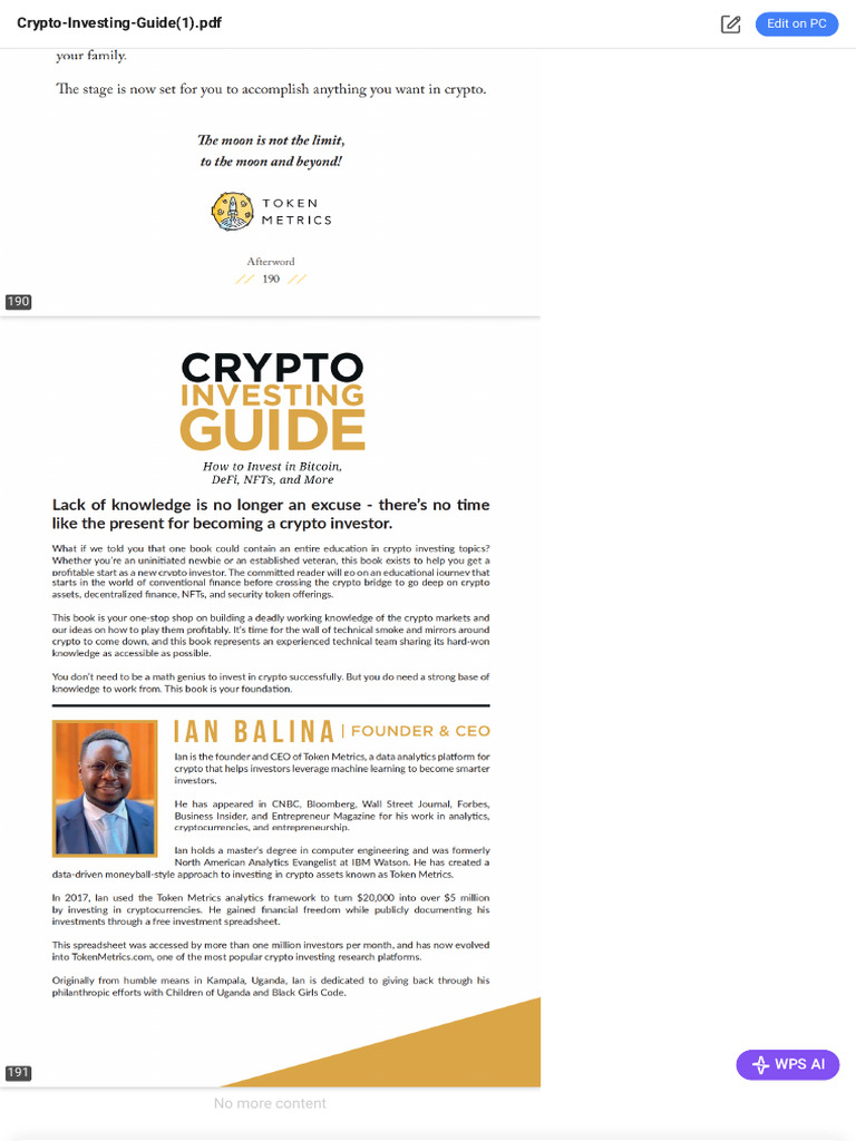 Crypto Investment Guidance by Ian Balina | PDF