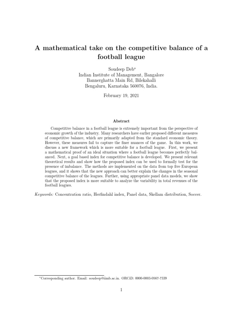 Mathematical Framework for Football League Balance | PDF | Poisson ...