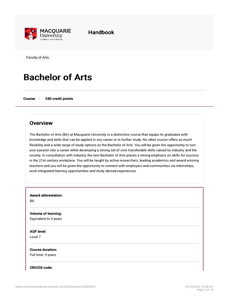 Bachelor of Arts | PDF | Curriculum | Science