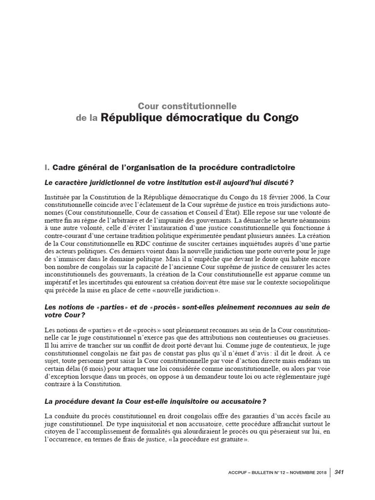 Organisation de la procédure à la Cour constitutionnelle RDC | PDF ...
