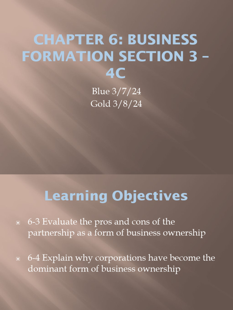 Copy of Chapter 6 Business Formation Sections 3-4 | PDF | Partnership ...