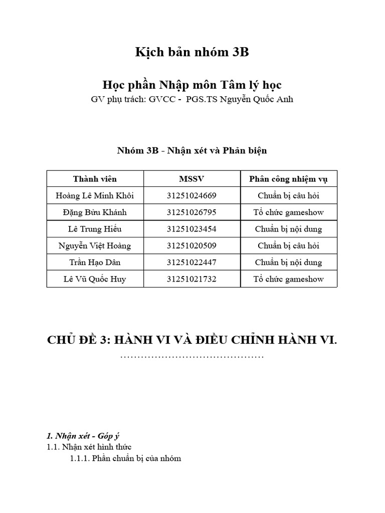 Kịch Bản Nhóm 3B | PDF
