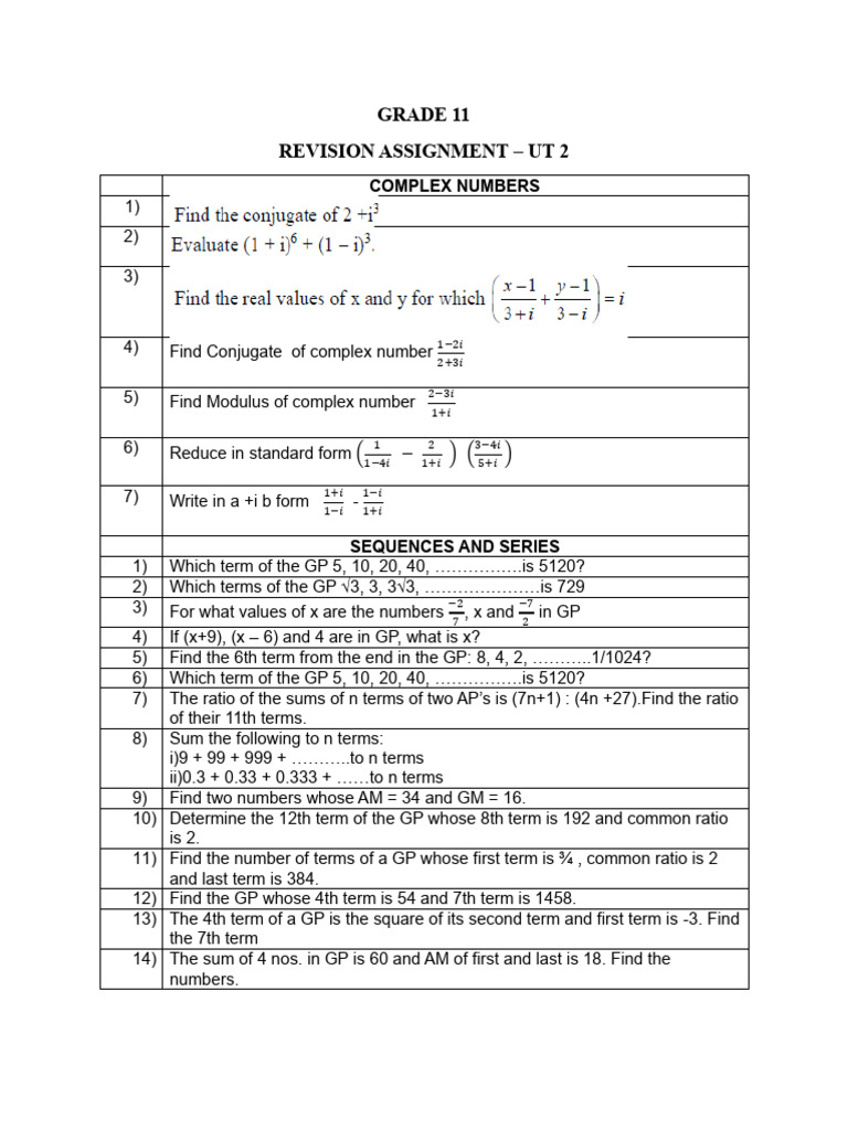 Grade 11 Complex Numbers & Sequences | PDF | Line (Geometry) | Mathematics