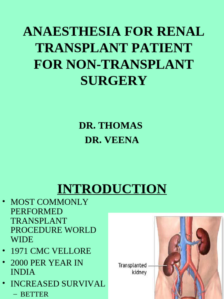 Anaesthesia For Renal Transplant Patient For Non | PDF | Organ ...