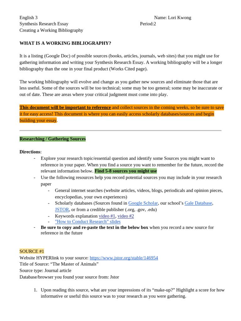 Kwong Working Bibliography - Gathering Sources | PDF