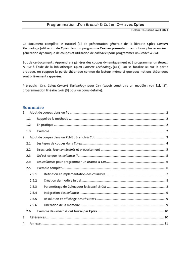 Branch & Cut en C++ avec Cplex | PDF | Optimisation mathématique ...