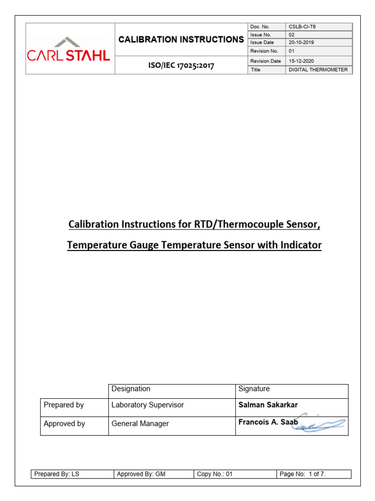 Calibration Instructions For RTDThermocouple Sensor Temperature Gauge ...