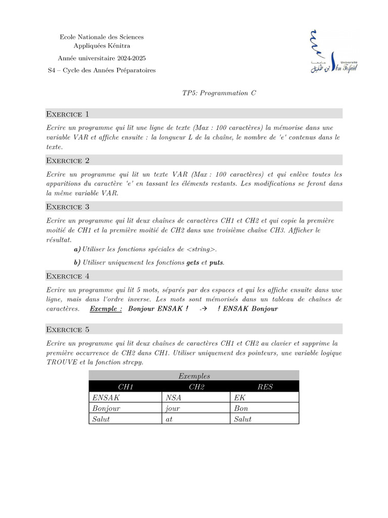 Exercices de Programmation en C | PDF