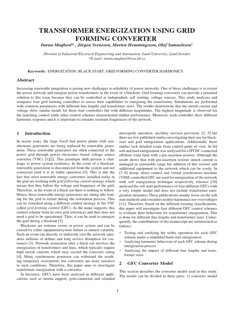 Transformer Energization with Grid Forming Converters | PDF ...