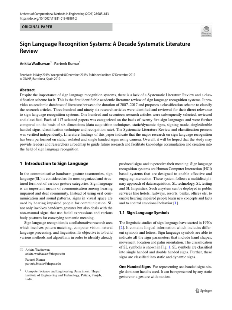 Sign Language Recognition Systems A Decade Systematic Literature Review ...