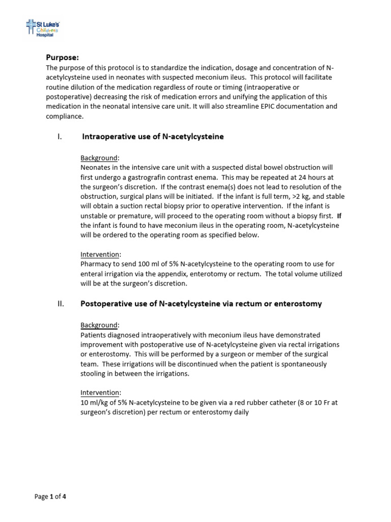 N-acetylcysteine Protocol for Neonates | PDF | Medical Specialties ...