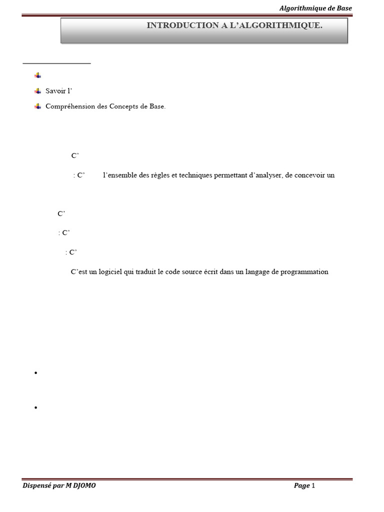 Introduction à l'Algorithmique de Base | PDF | Programmation ...