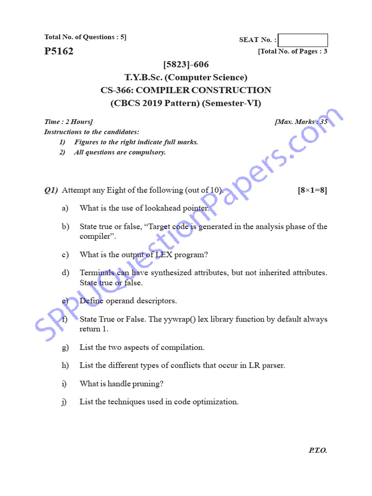 Compiler Construction Exam Questions | PDF | Parsing | Grammar