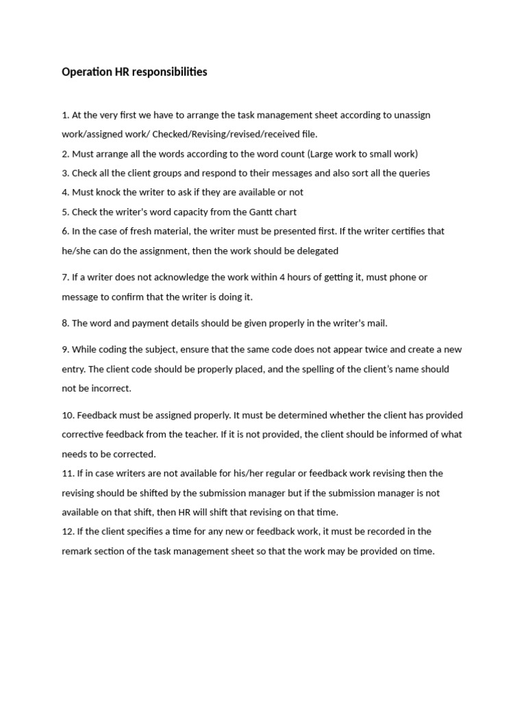 HR and Submission Task Management Guide | PDF