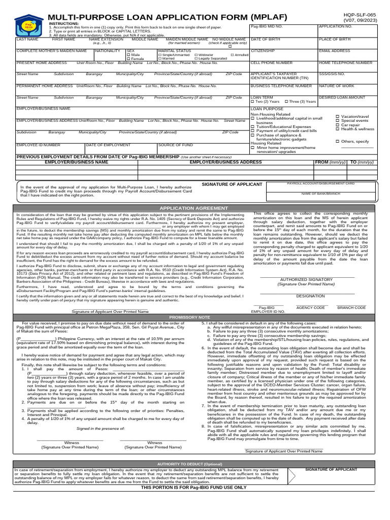 Multi-Purpose Loan Application Form | PDF | Loans | Business