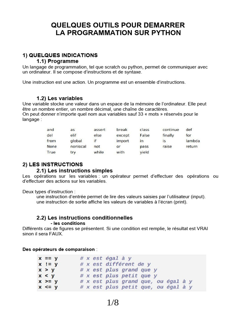 Outils pour débuter en programmation Python | PDF | Structure de ...