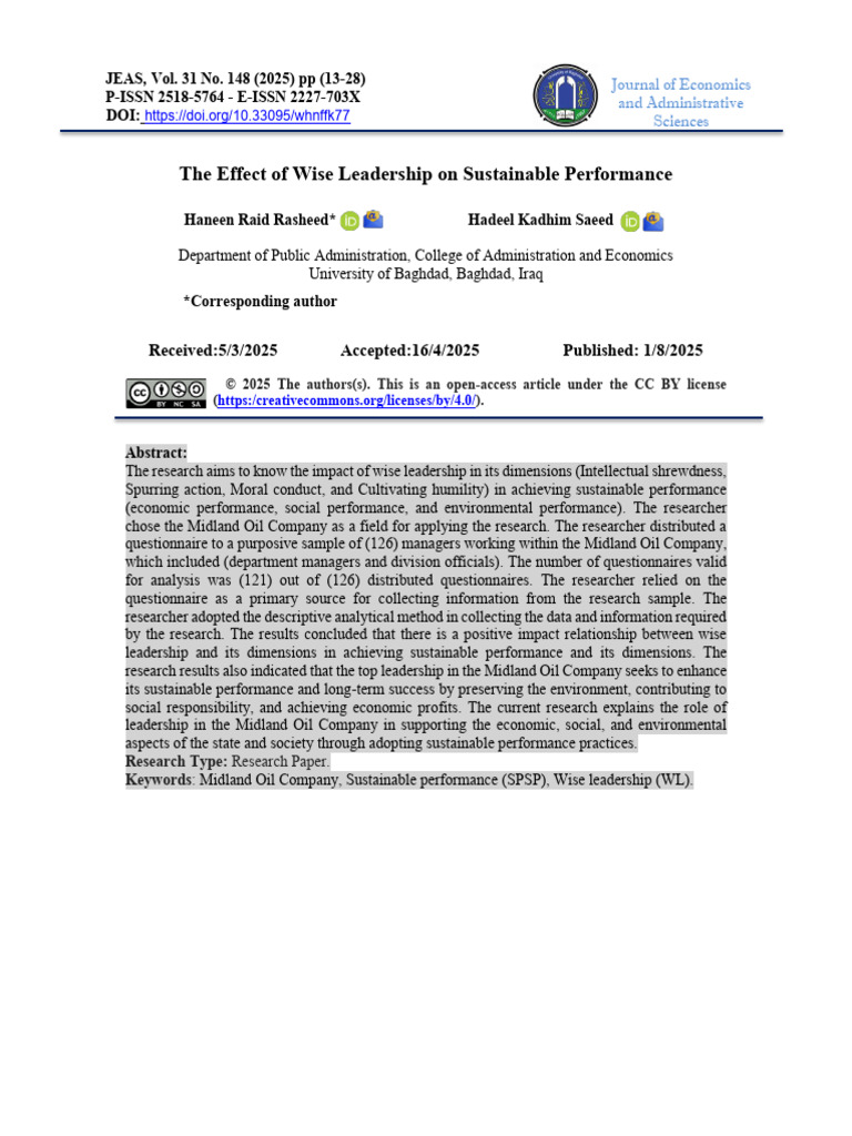 The Effect of Wise Leadership On Sustainable Perfo | PDF ...