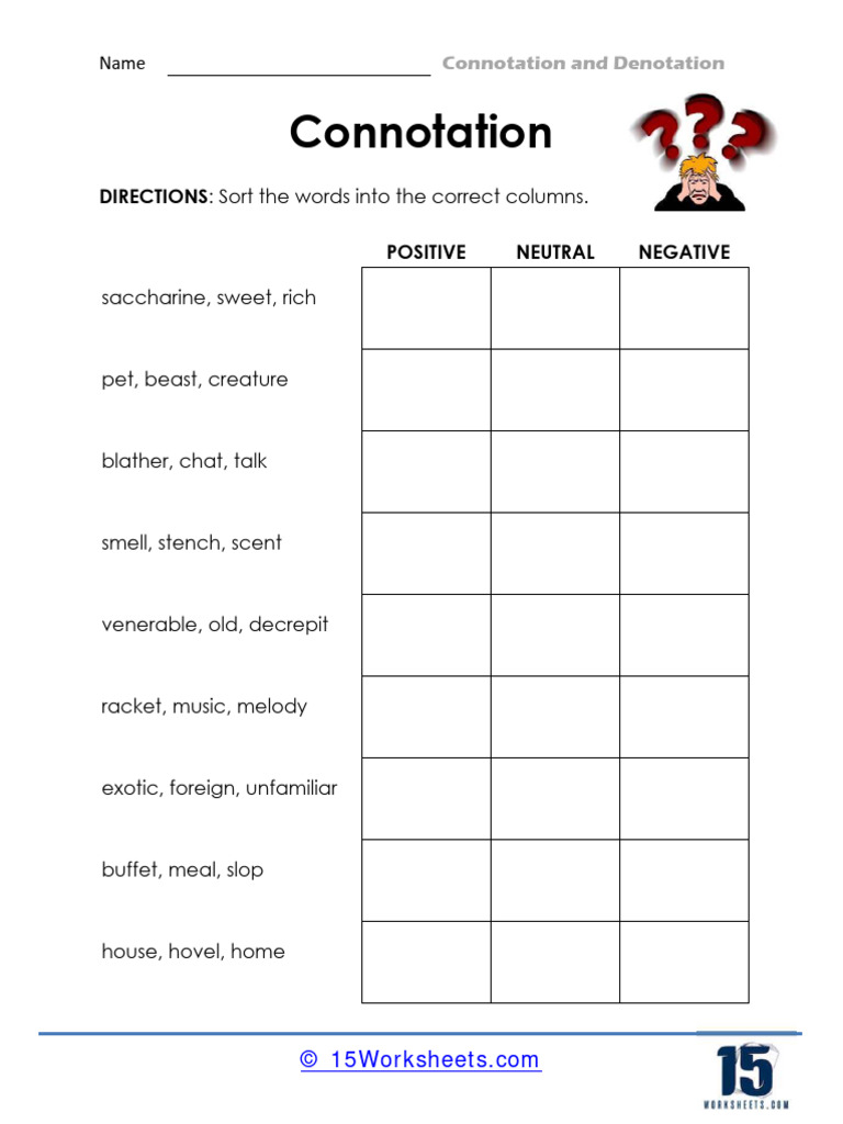 Worksheet of Connotation. | PDF