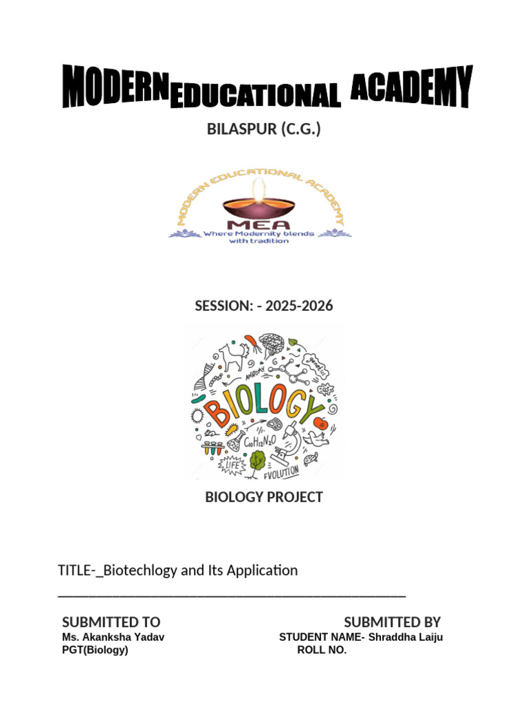Biotechnology Project Overview 2025-2026 | PDF