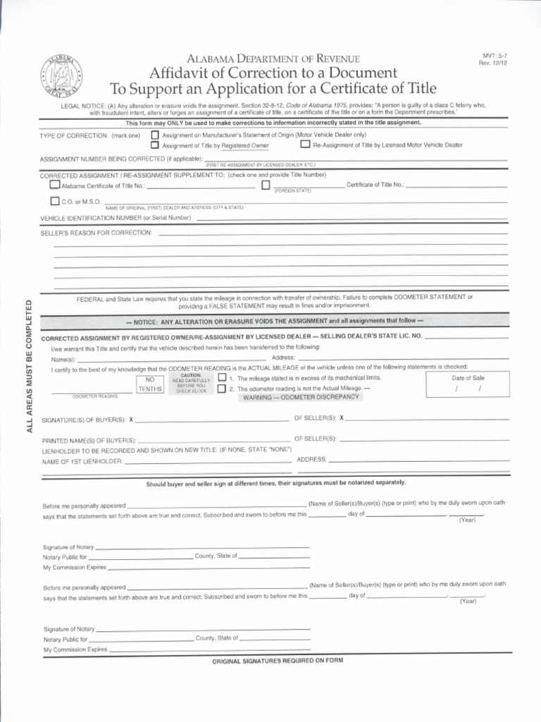 Application To Correct Vehicle Title | PDF