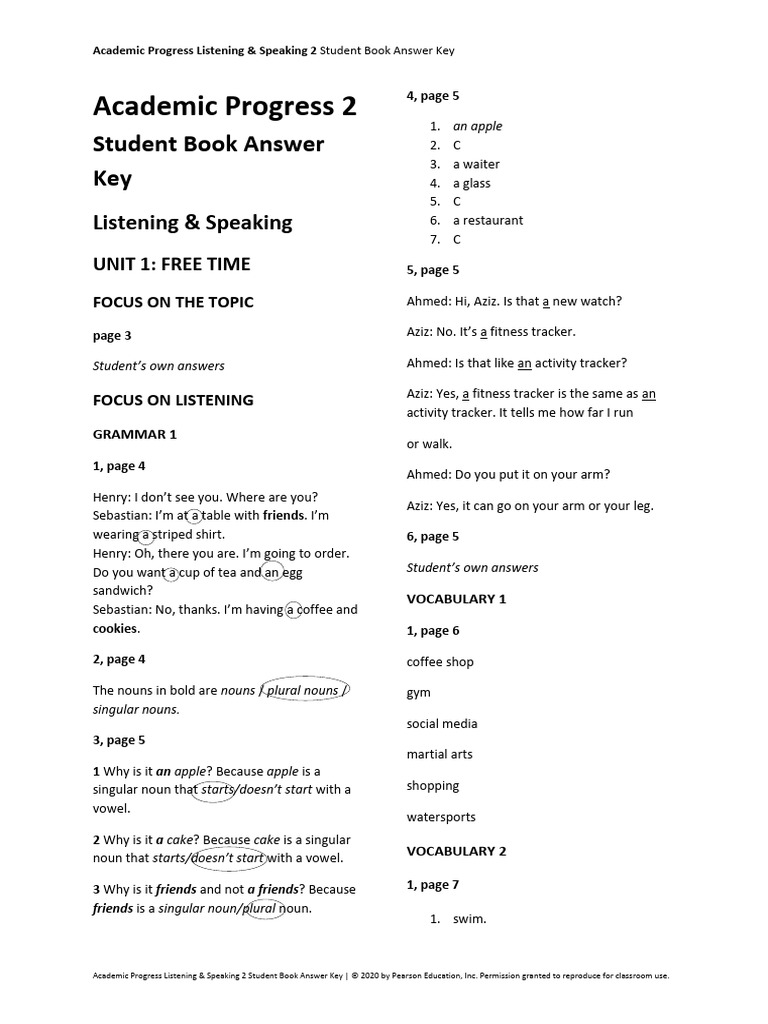 Listening & Speaking 2 Answer Key | PDF | Linguistics