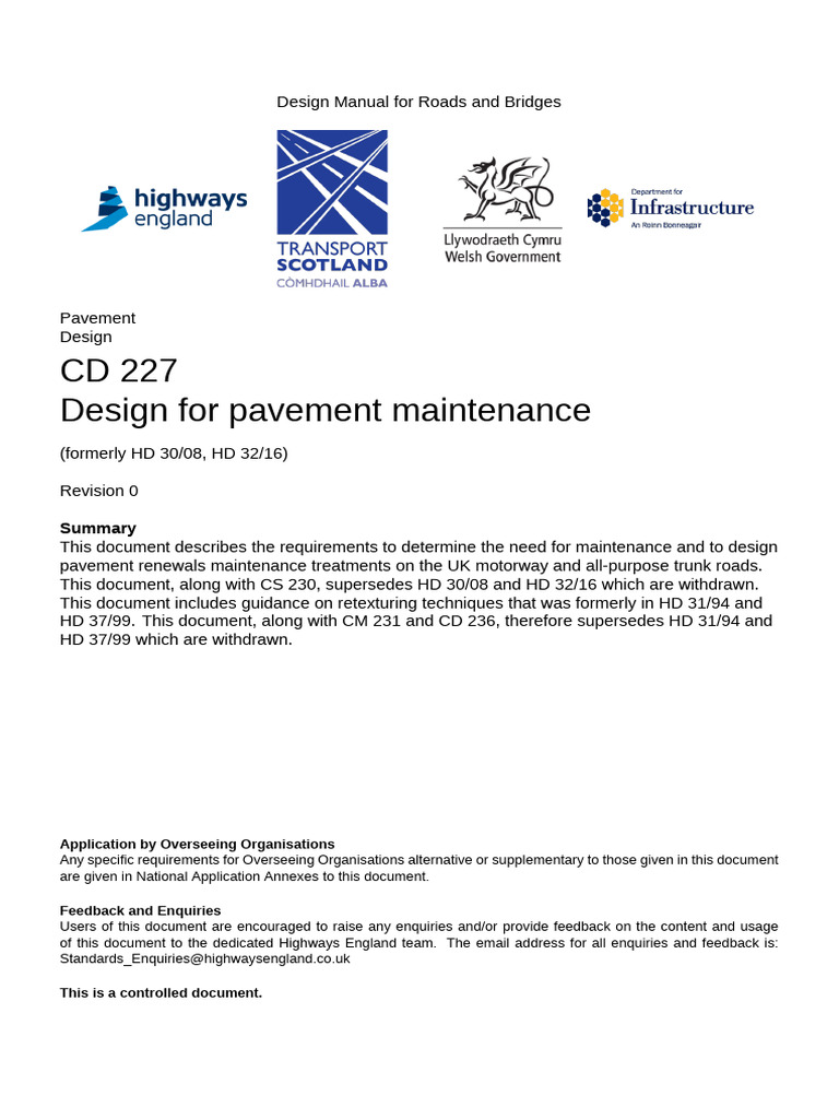 CD 227 Design For Pavement Maintenance-Web | PDF | Road Transport ...