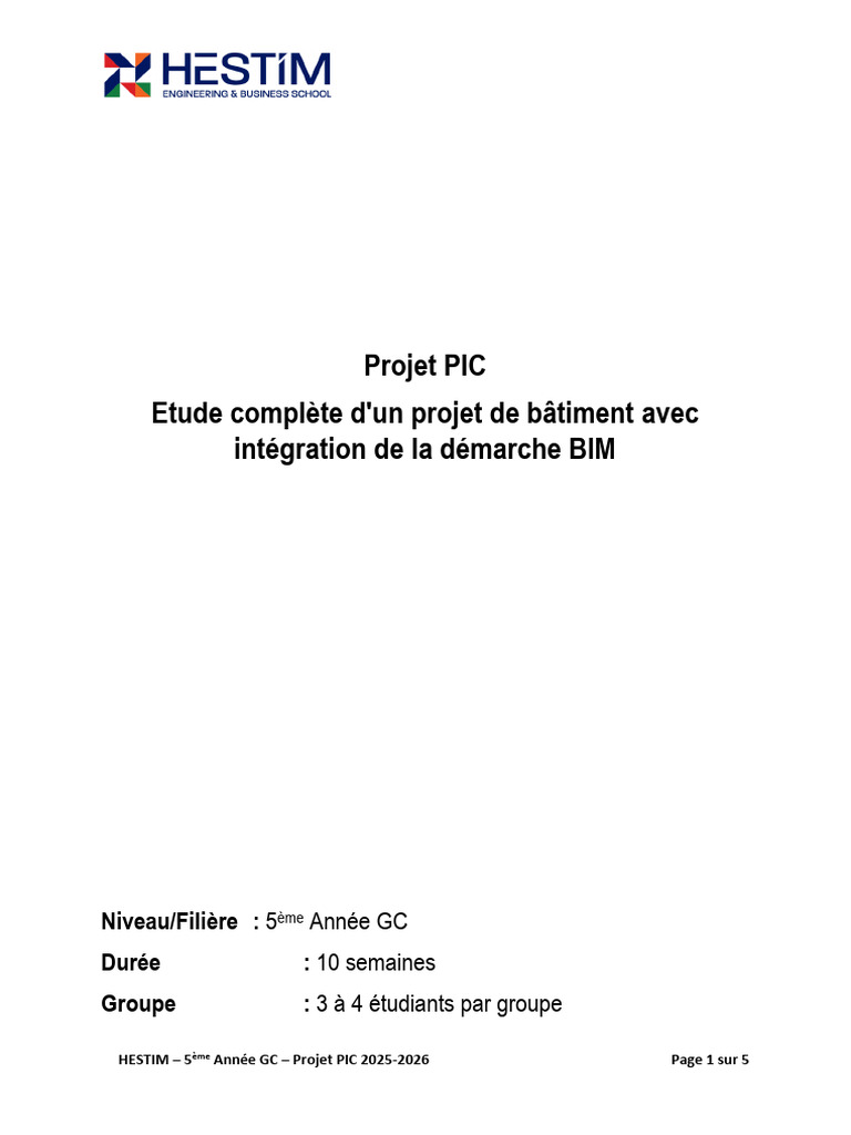 Projet PIC 2025-2026 : Étude BIM et Techniques | PDF | Building ...