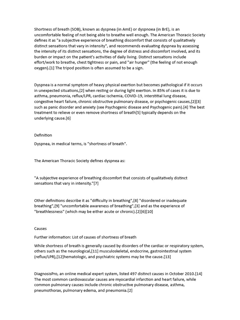 Shortness of Breath | PDF | Chronic Obstructive Pulmonary Disease ...