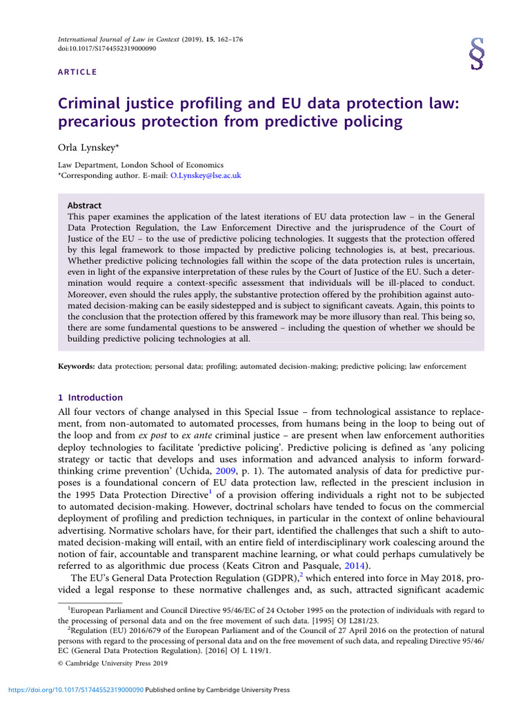 EU Data Protection and Predictive Policing | PDF | Crime & Violence ...