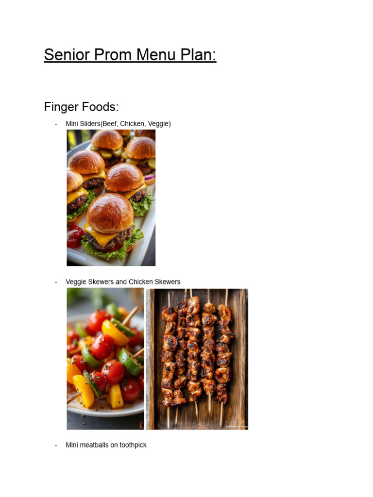 Senior Prom Finger Food Menu Plan | PDF