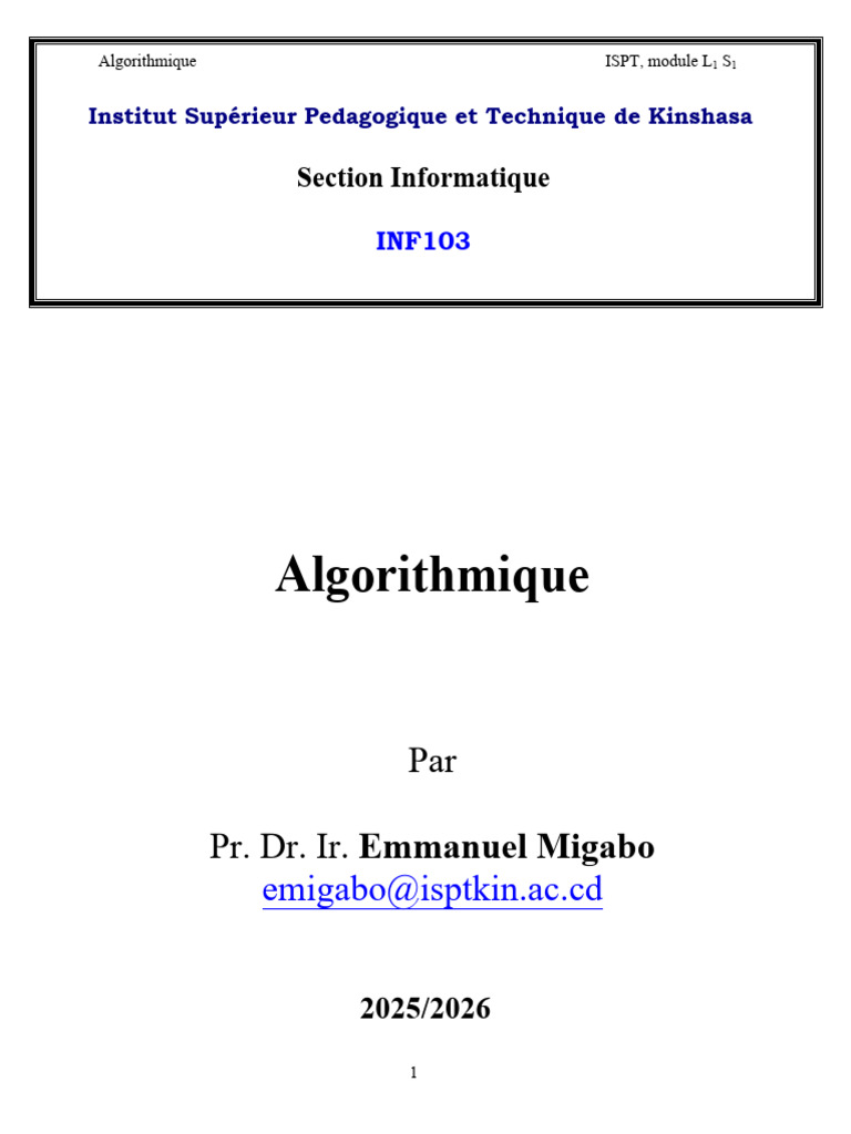 Introduction à l'Algorithmique et Programmation | PDF | Langage de ...