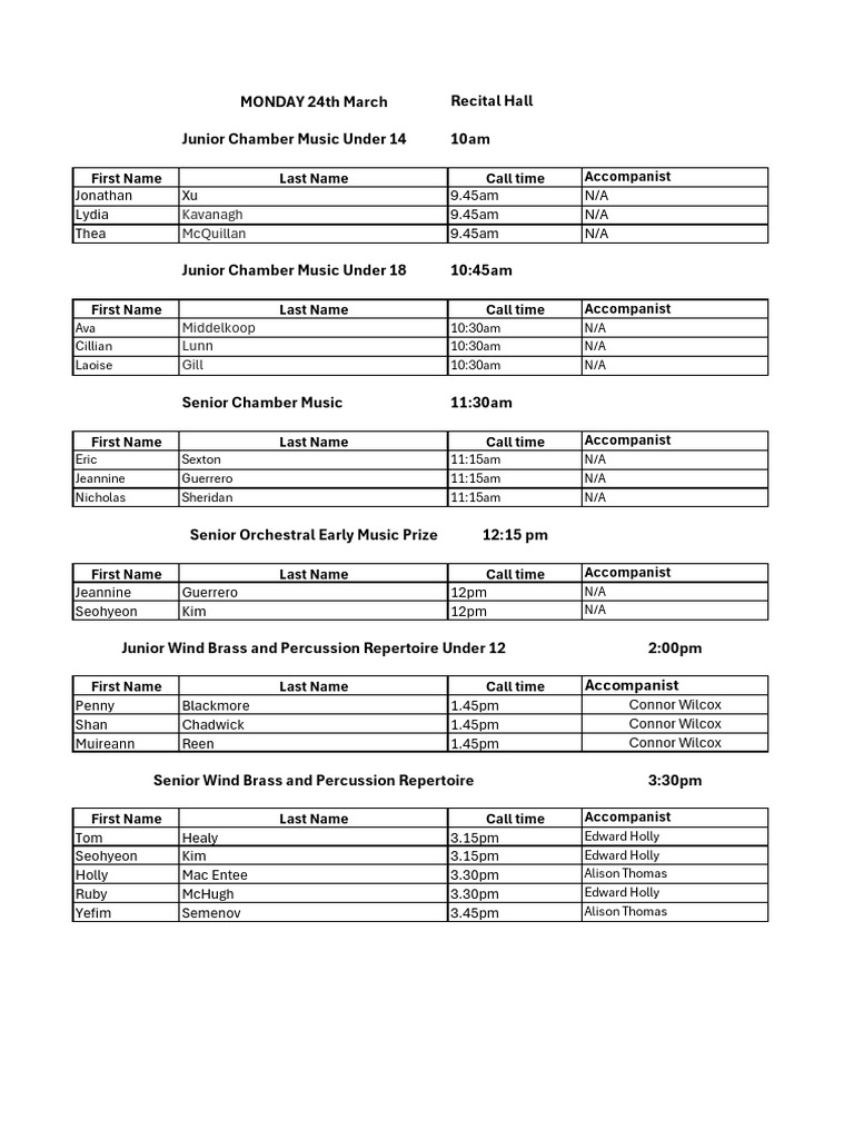 Orchestral and Combined Comp Schedule V2 | PDF