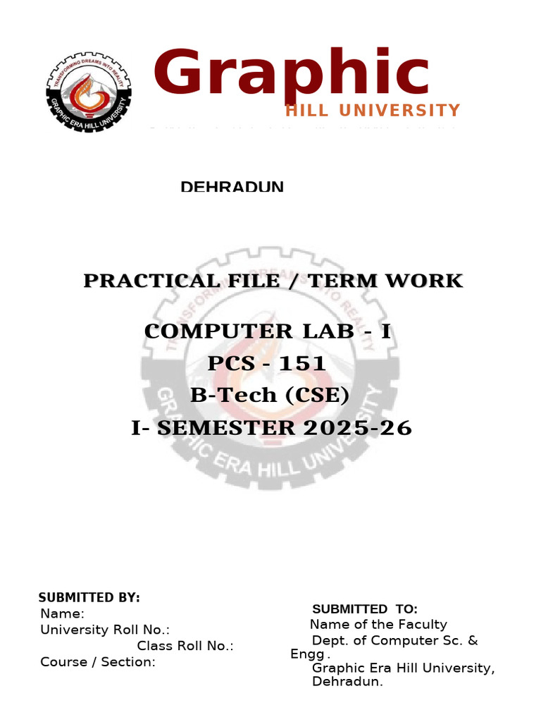 B.Tech CSE Practical File - PCS-151 | PDF