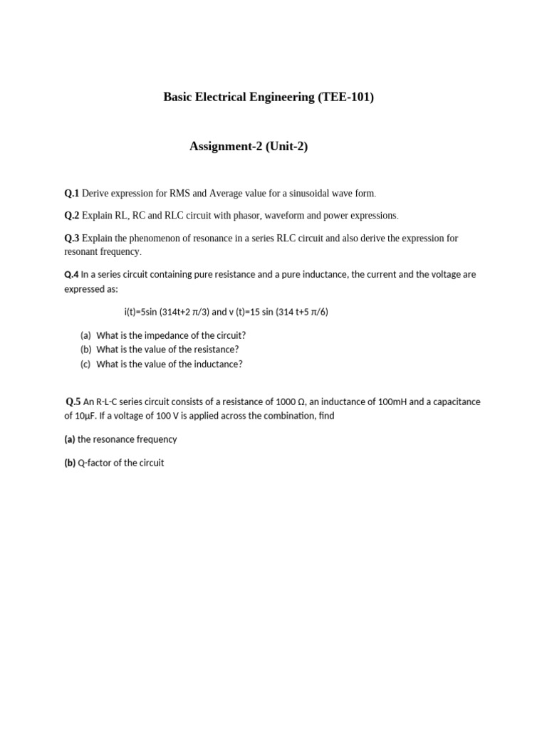 Electrical Engineering Assignment on RLC Circuits | PDF