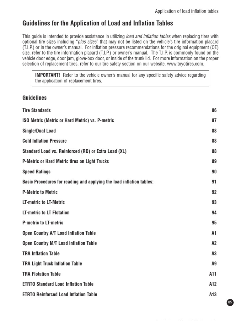 Load Inflation Table PDF Tire Truck