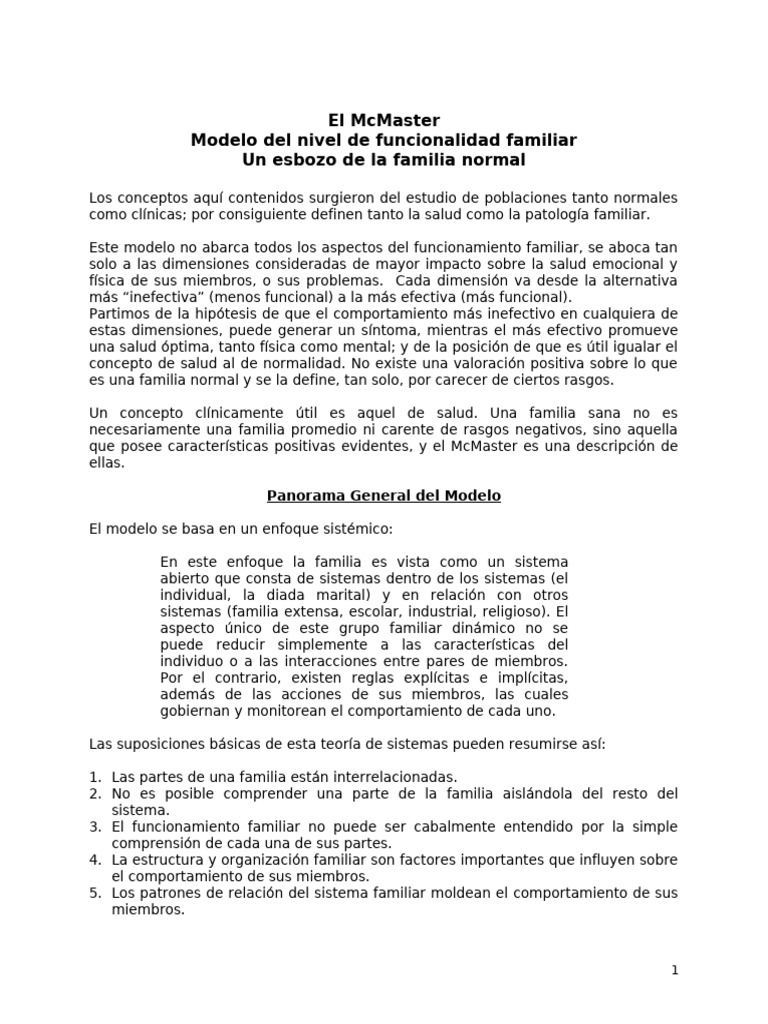 Modelo McMaster de Funcionalidad Familiar | PDF | Las emociones ...