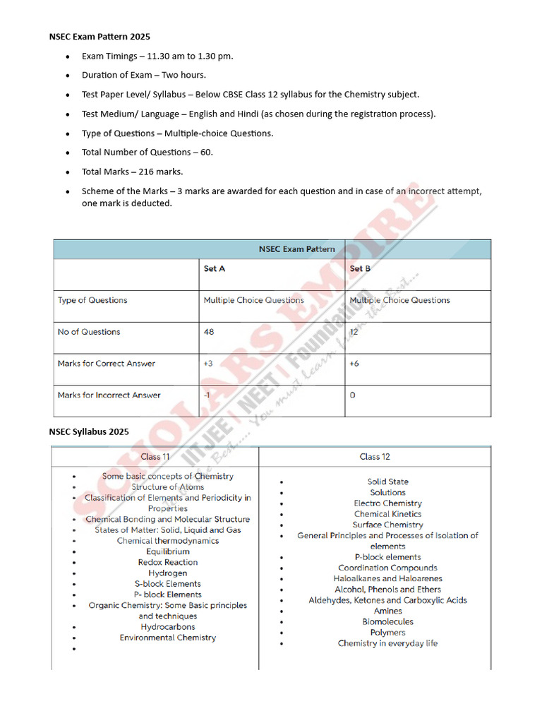 NSEC Chemistry Exam Pattern 2023 | PDF | Gases | Osmosis
