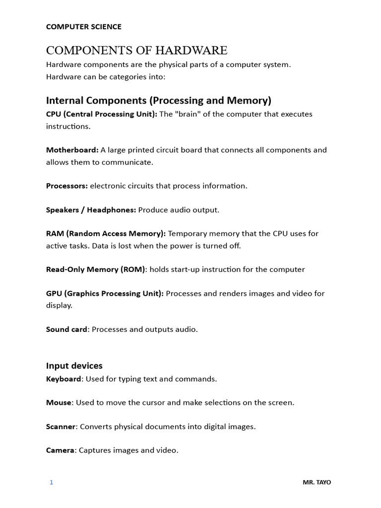 Essential Computer Hardware Components | PDF