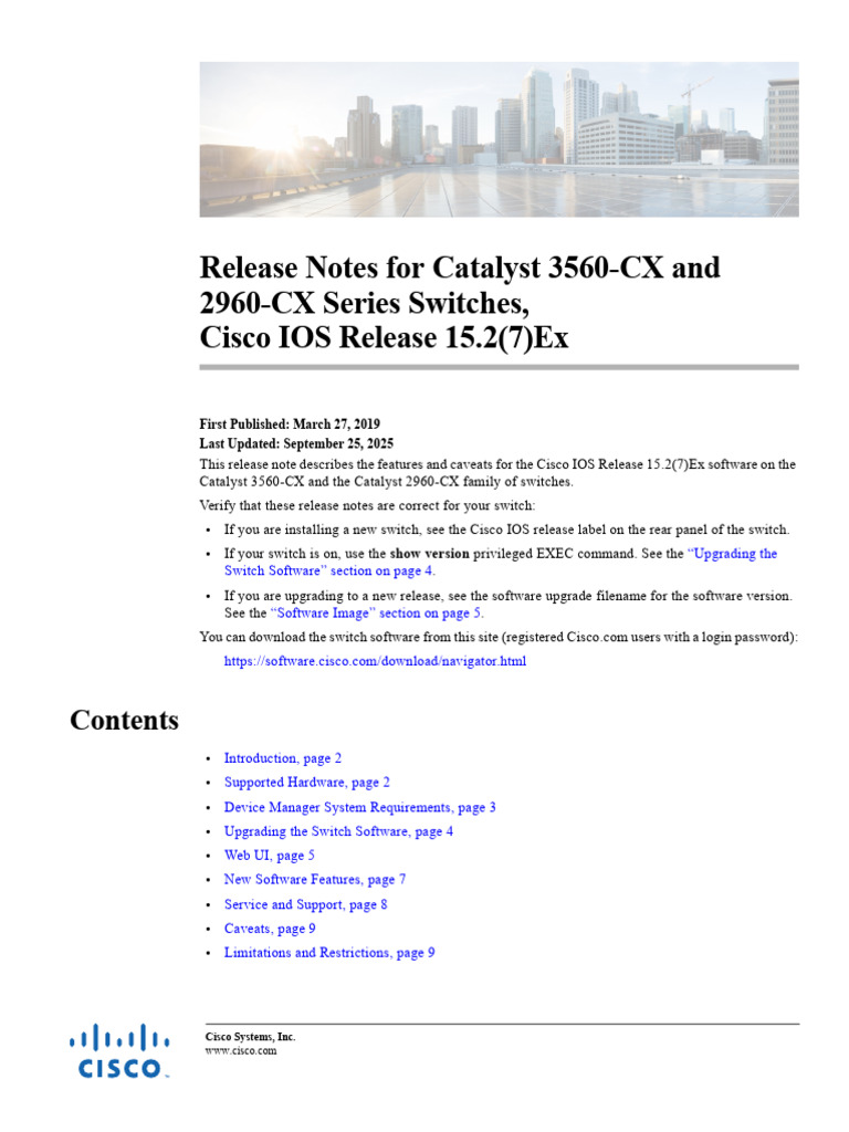 Catalyst 3560-CX/2960-CX Release Notes | PDF | Network Switch | Ip Address