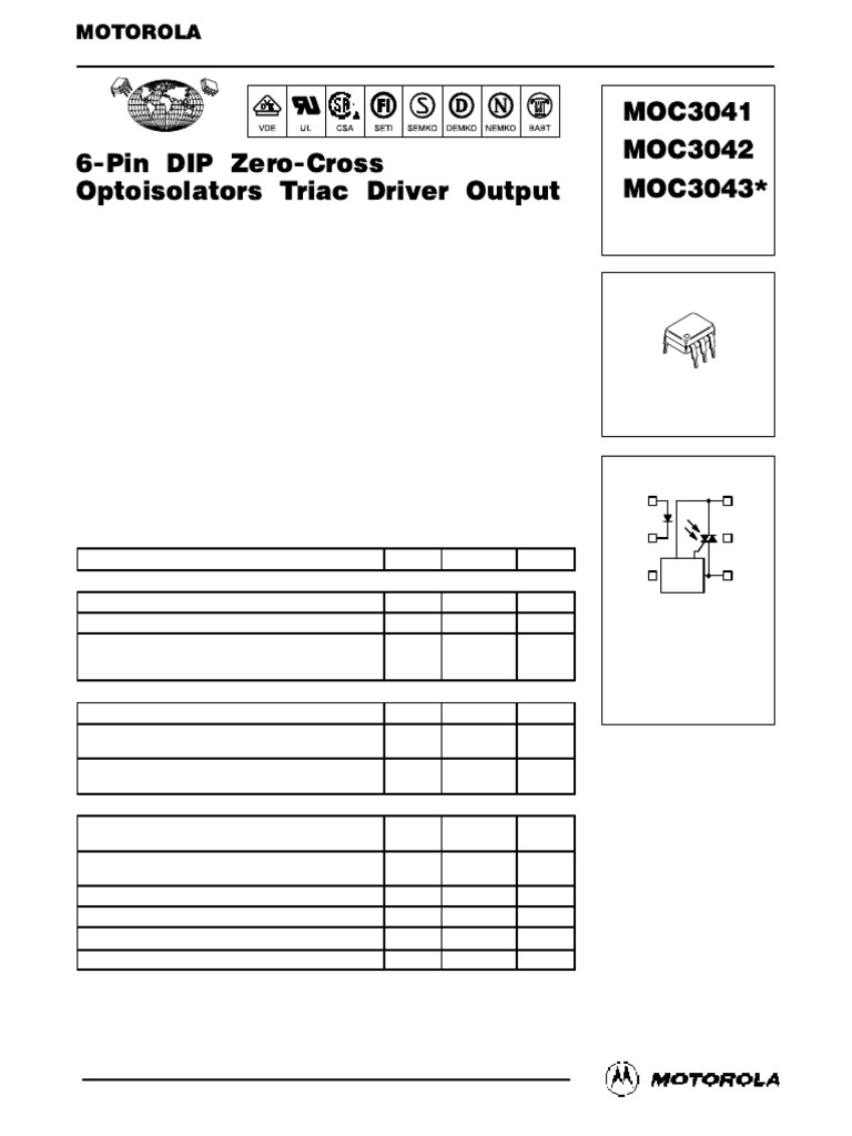 Motorola MOC3041 Optoisolator Data Sheet | PDF | Diode | Electricity