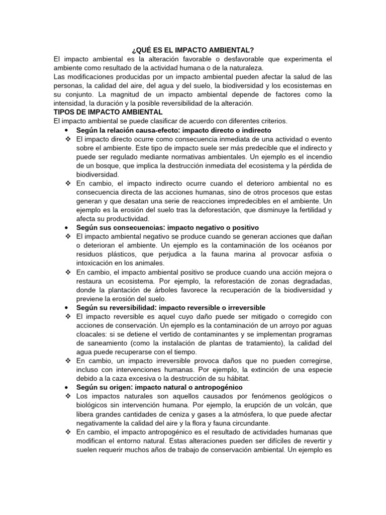 Tipos y causas del impacto ambiental | PDF | Contaminación | Entorno ...