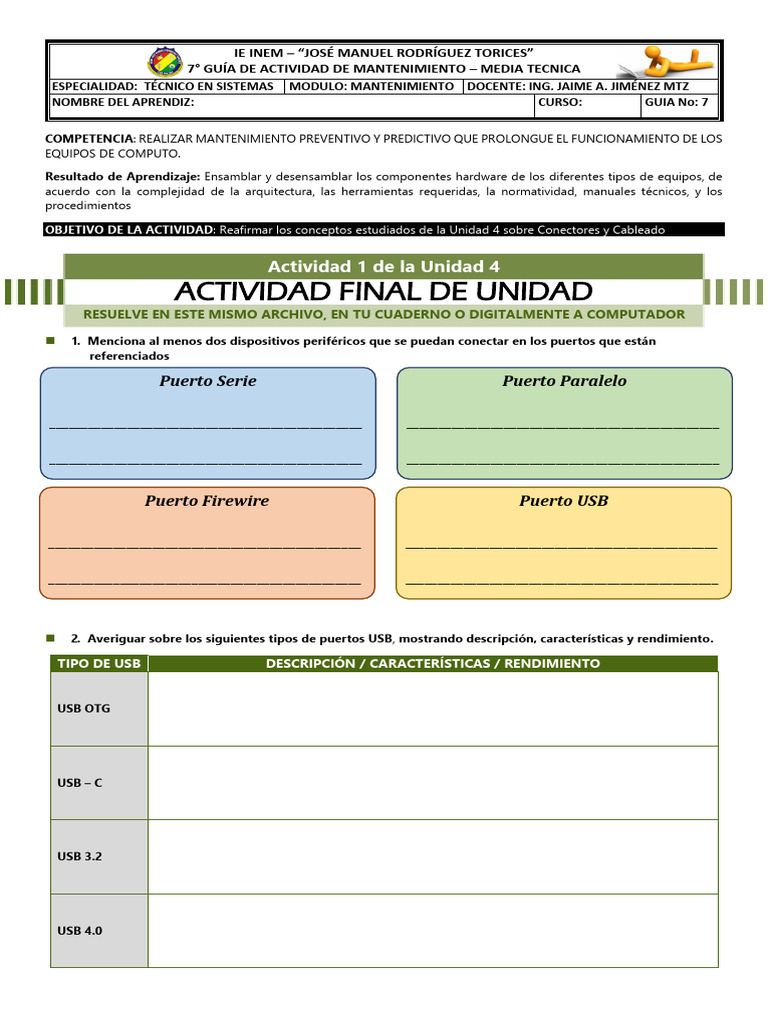 Guía de Mantenimiento de Sistemas 7° | PDF | USB | Protocolos de capa ...