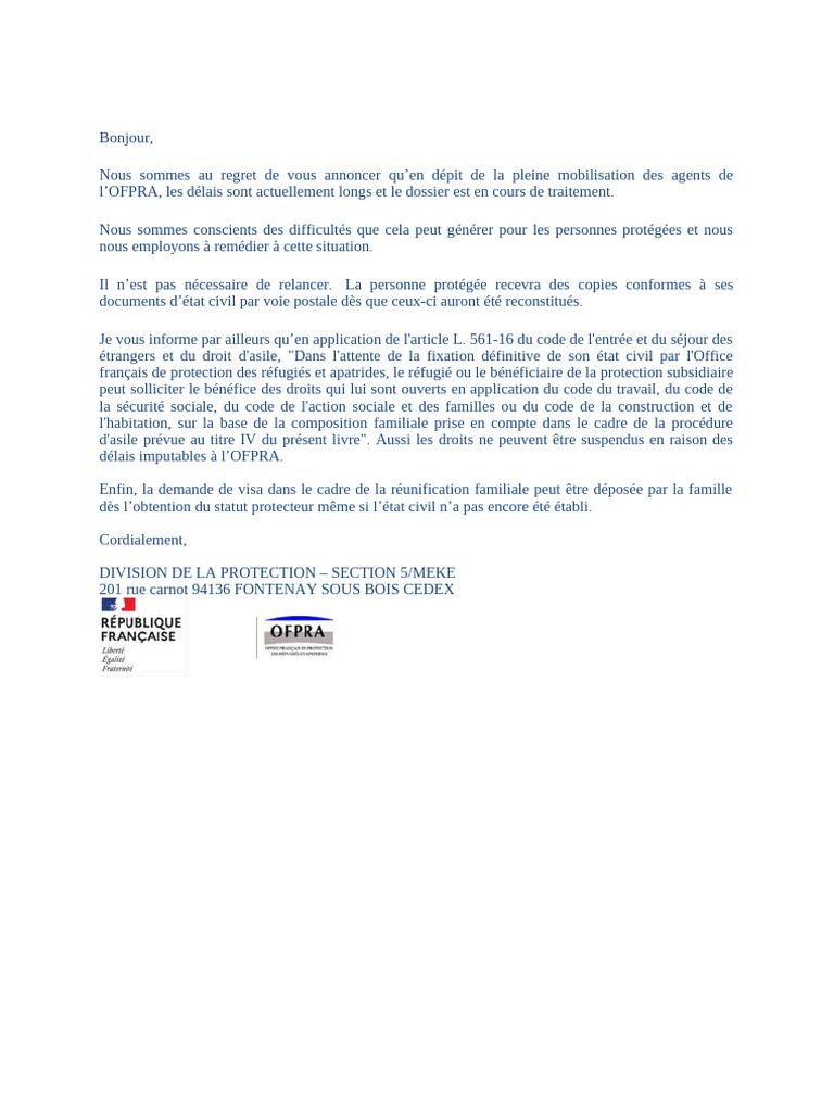 Délais de traitement des dossiers OFPRA | PDF