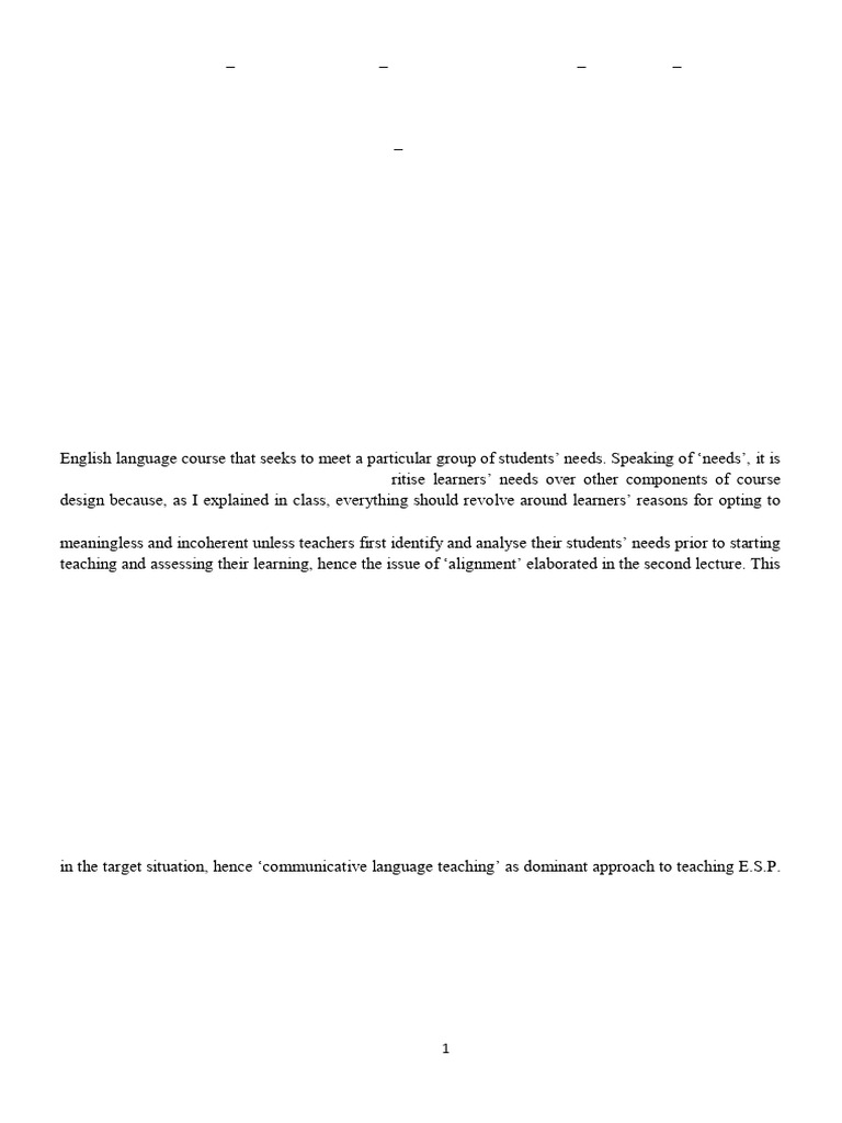 Understanding Needs Analysis in ESP | PDF | Learning | Motivation