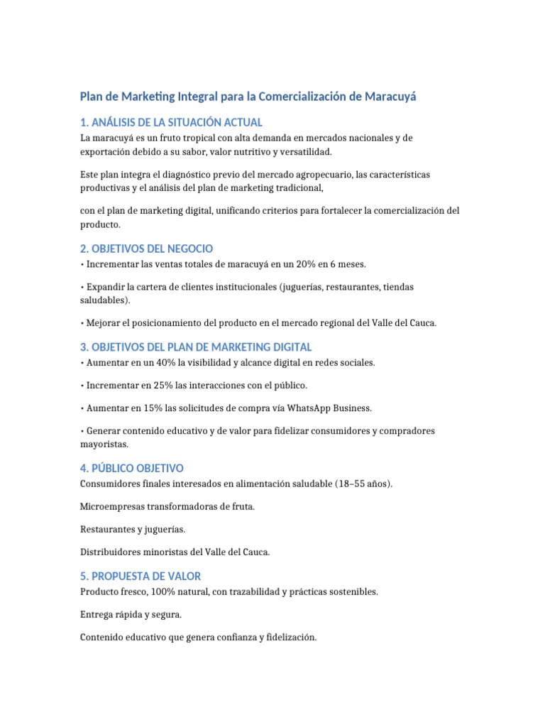 Plan de Marketing para Maracuyá 2023 | PDF | Marketing | Publicidad digital