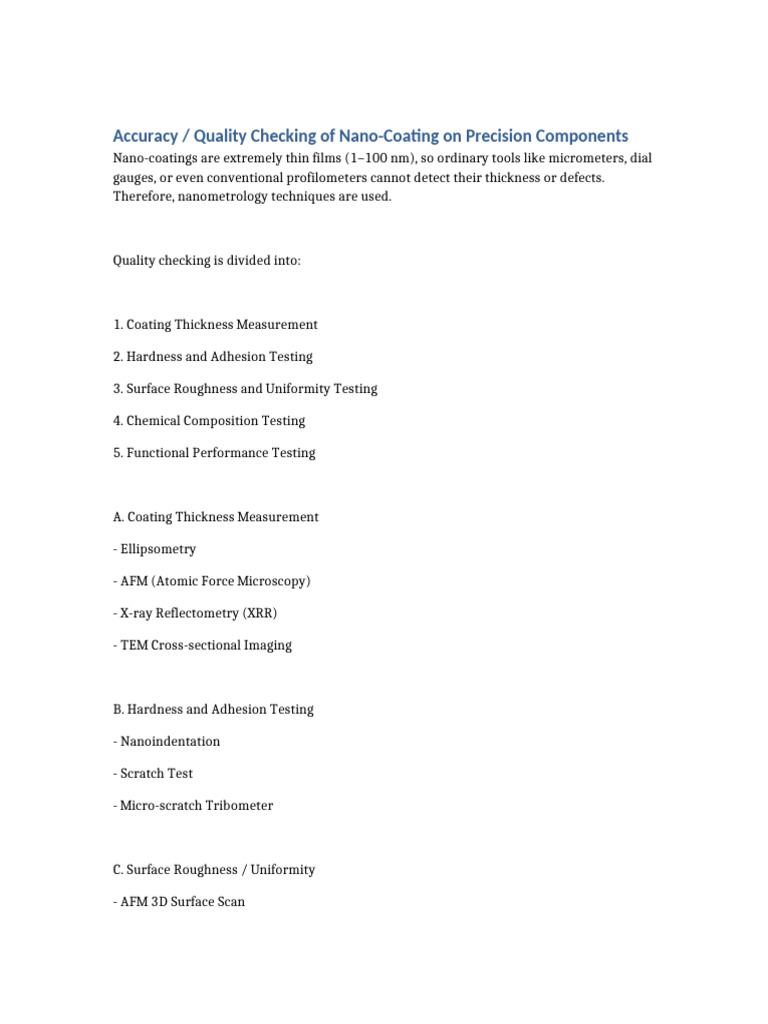 Nano Coating Quality Check | PDF
