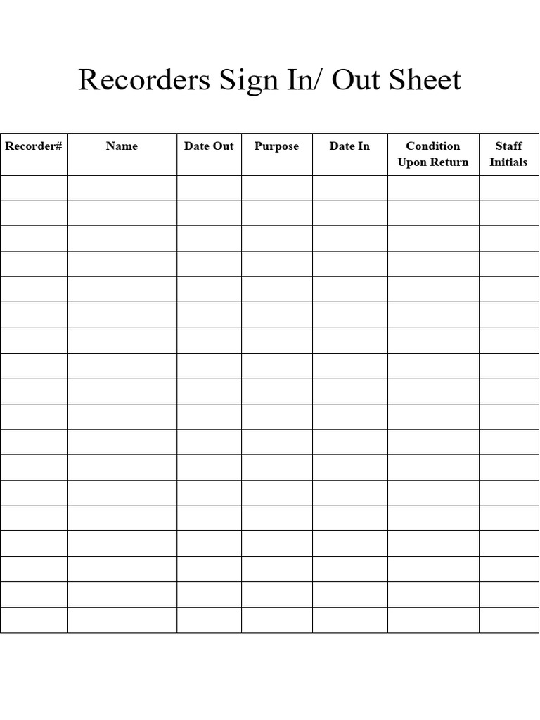 Recorders Sign in.out Sheet | PDF